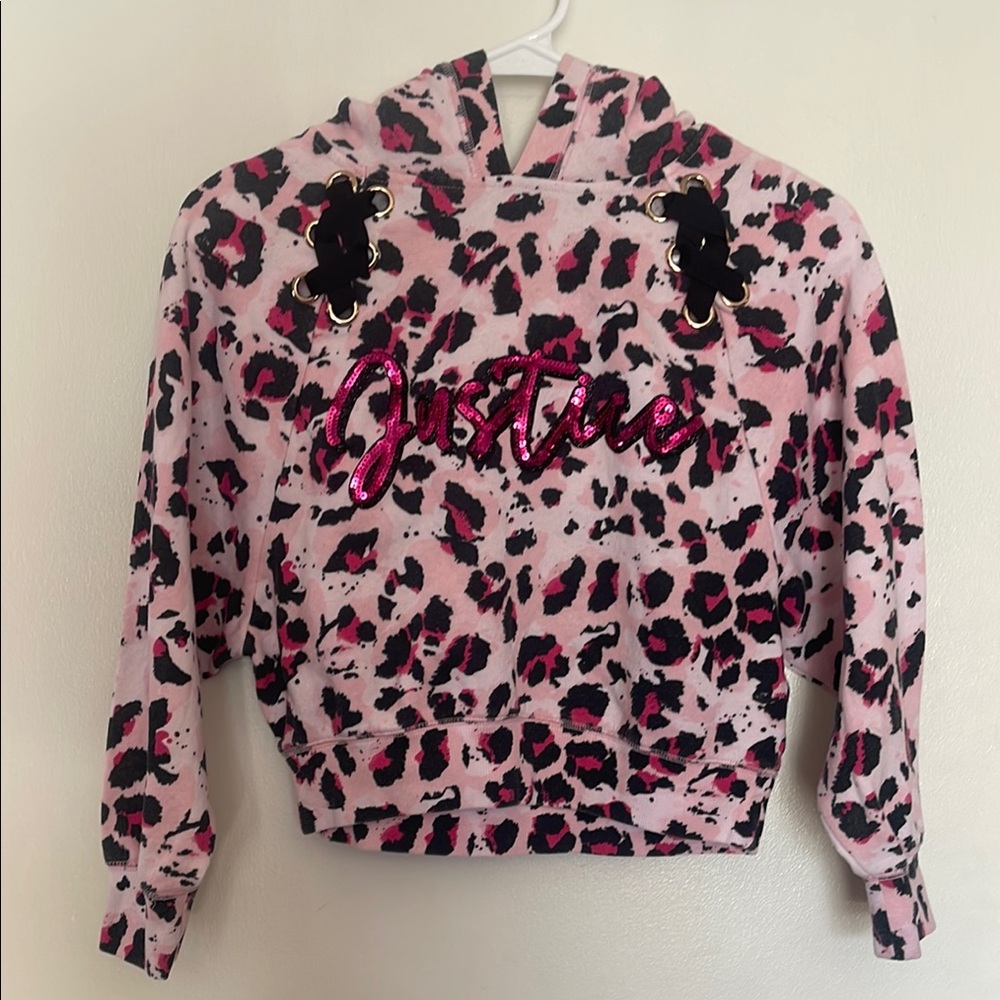 Justice Pink Leopard Print Kids Hoodie (M)